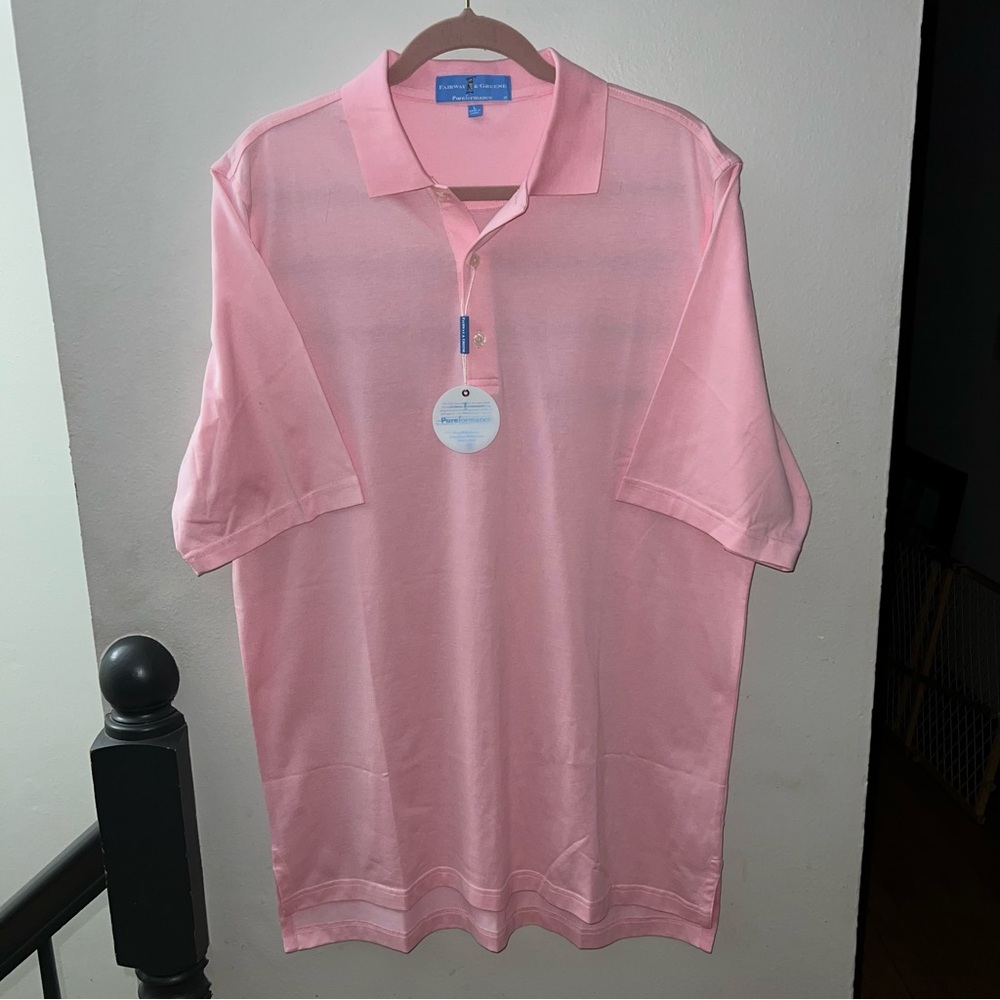 NWT Fairway & Greene Carnation Pink Men’s Classic Short Sleeve Polo Shirt Large
